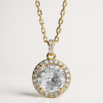 "Circle of Life" Round Portuguese Cut Pendant with Halo 7mm