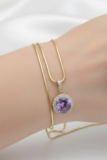 "Circle of Life" Round Portuguese Cut Pendant with Halo 7mm