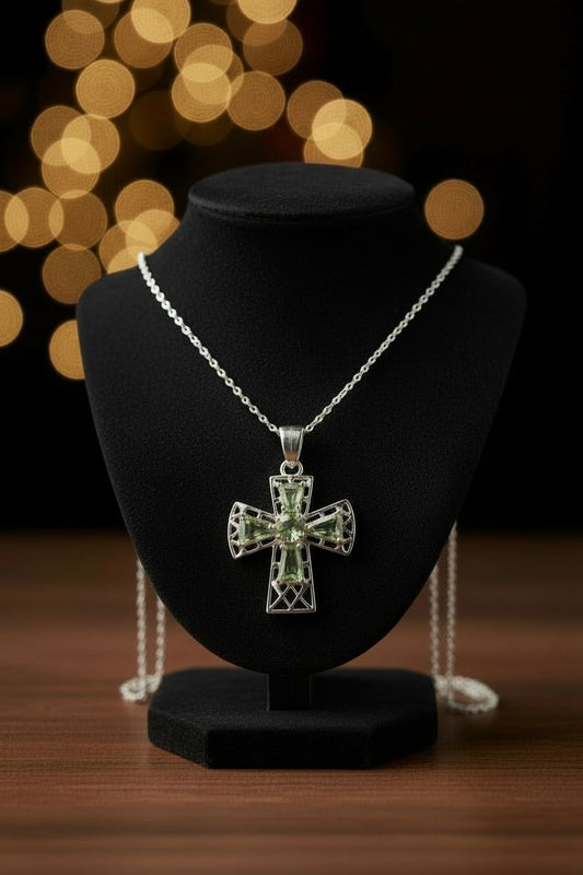 "Tranquility Cross" Pendant 5 stones, Overall size 28x22.3mm