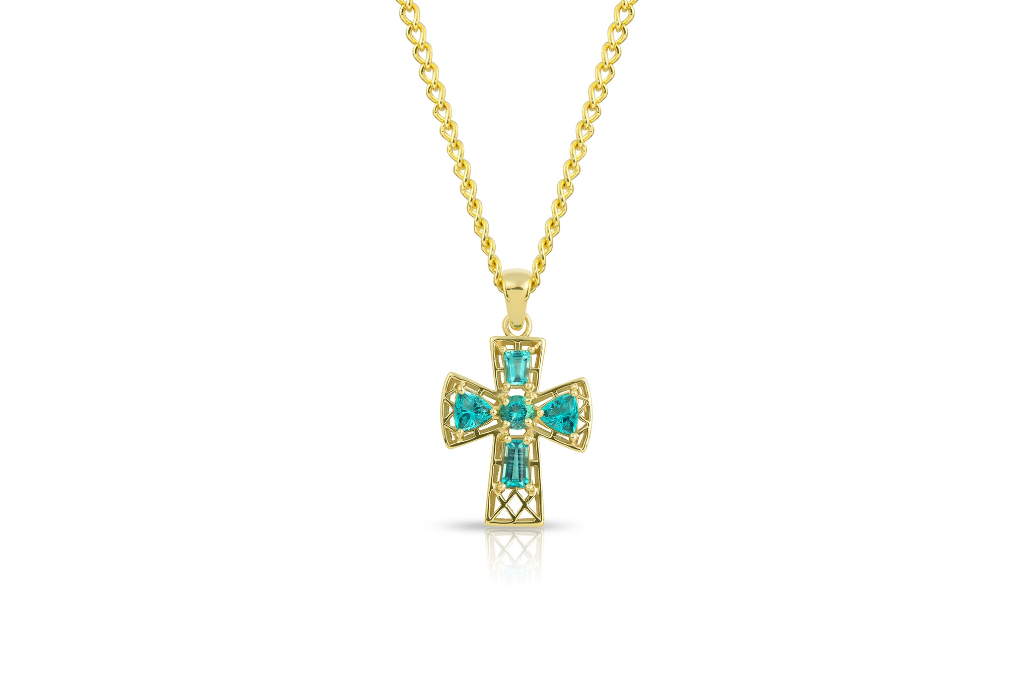 "Tranquility Cross" Necklace 5 stones, Overall size 28x22.3mm