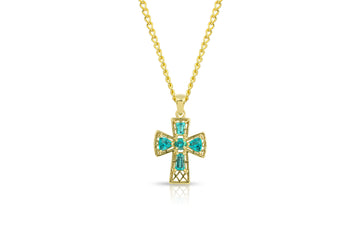 "Tranquility Cross" Necklace 5 stones, Overall size 28x22.3mm