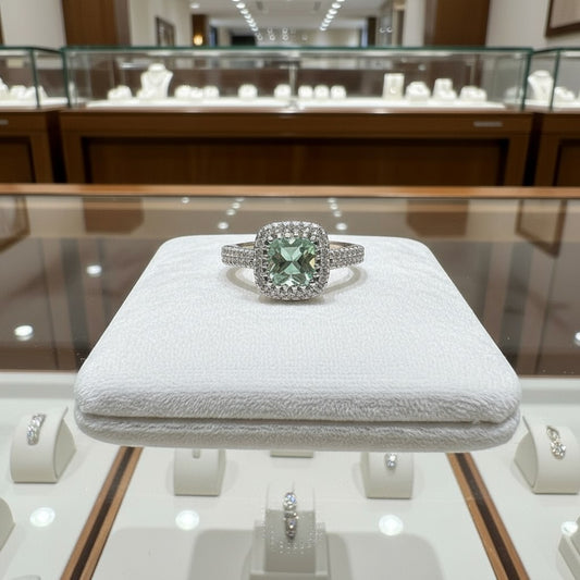 "Comforting Light" Cushion Cut w/ Cubic Zirconia Halo 6.4x6.4mm