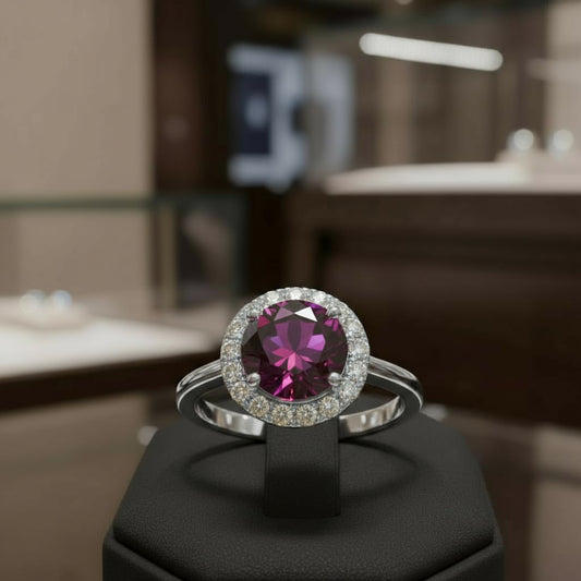 "Circle of Life" Round Portuguese Cut Ring with Halo 7mm