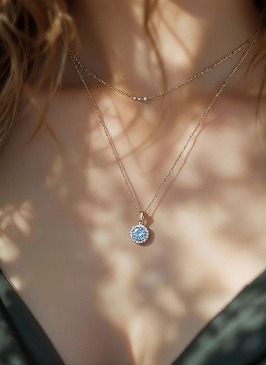 "Circle of Life" Round Portuguese Cut Pendant with Halo 7mm