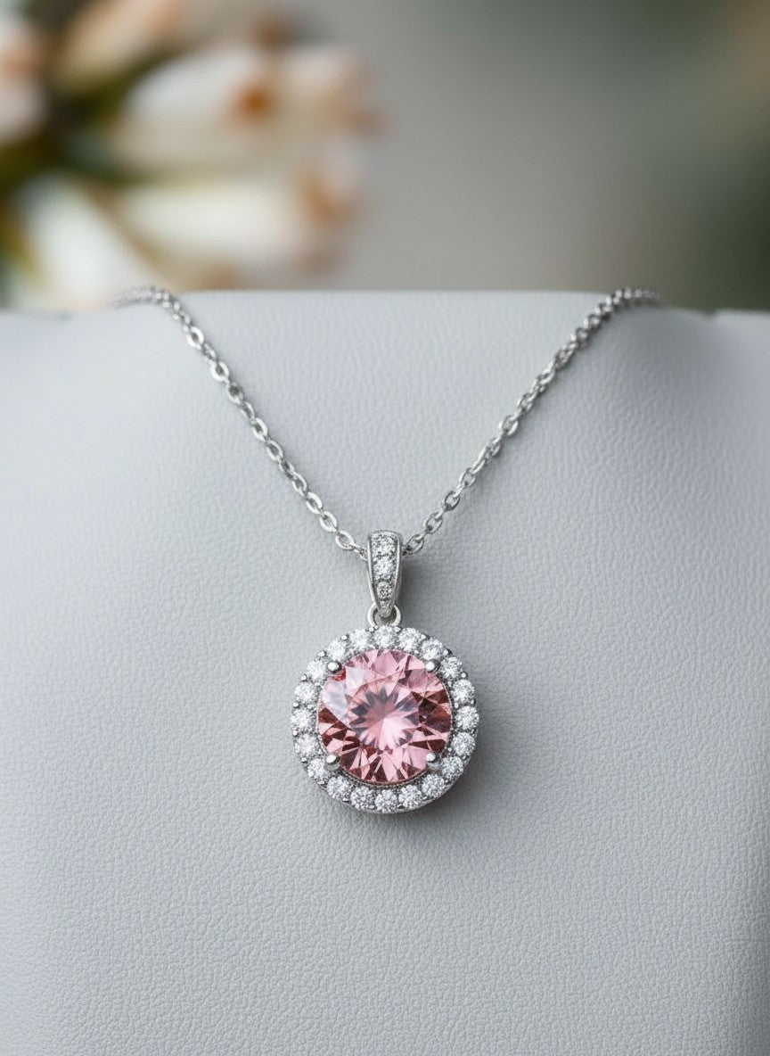 "Circle of Life" Round Portuguese Cut Pendant with Halo 7mm