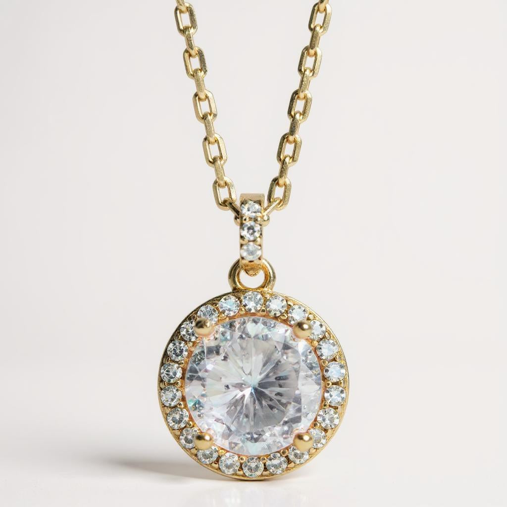 "Circle of Life" Round Portuguese Cut Pendant with Halo 7mm