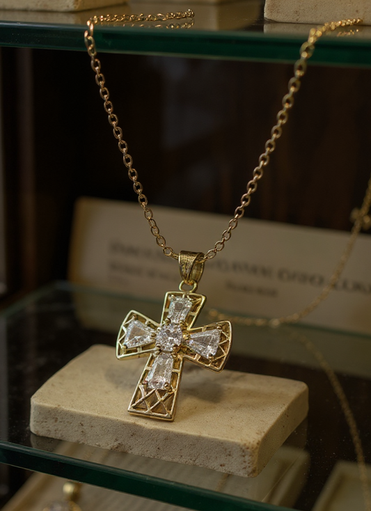 "Tranquility Cross" Pendant 5 stones, Overall size 28x22.3mm