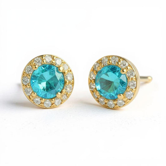 "Endless Love Collection" 14K gold w/ Diamond Halo Earrings Round Portuguese Cut 5.5mm