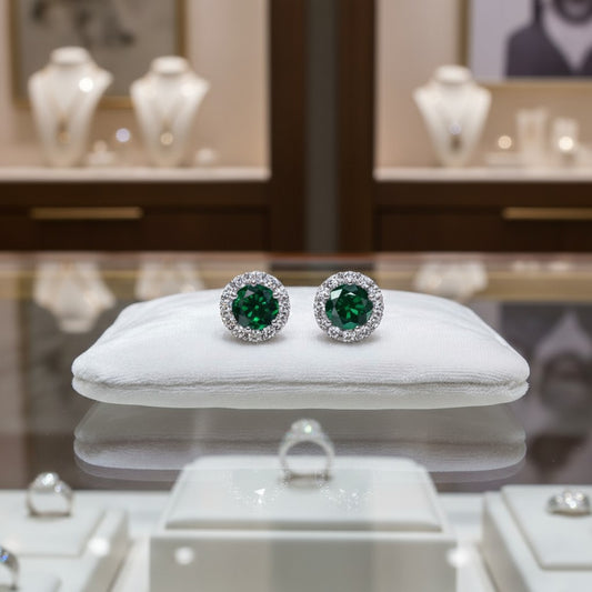 "Endless Love Collection" 14K gold w/ Diamond Halo Earrings Portuguese Cut 5.5mm