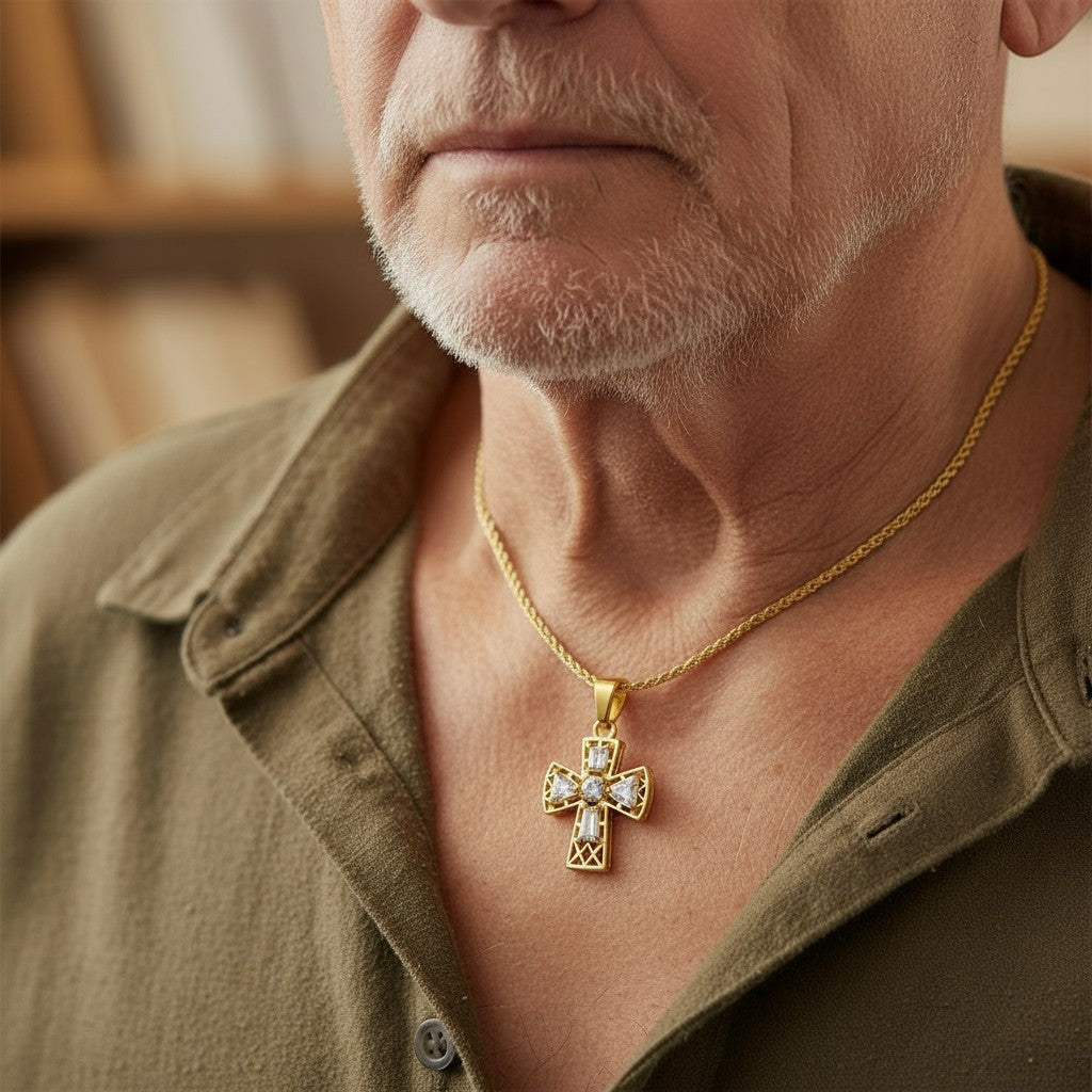 "Tranquility Cross" Pendant 5 stones, Overall size 28x22.3mm