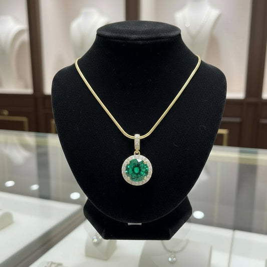 "Circle of Life" Round Portuguese Cut Pendant with Halo 7mm