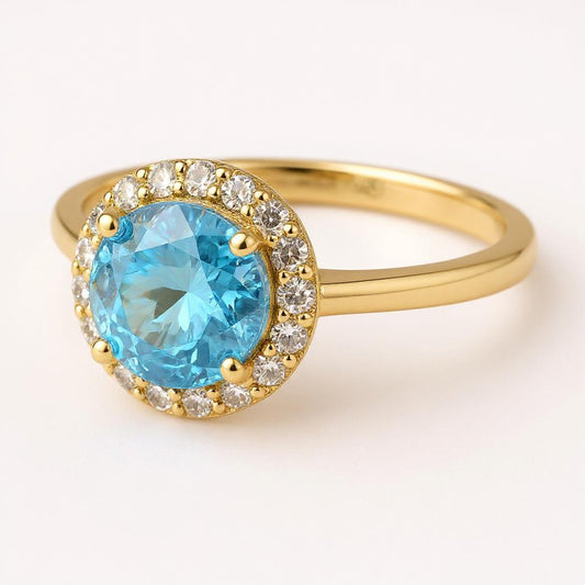 "Circle of Life" Round Portuguese Cut Ring with Halo 7mm