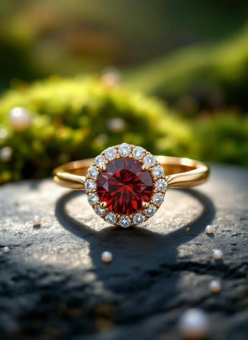 "Circle of Life" Round Portuguese Cut Ring with Halo 7mm