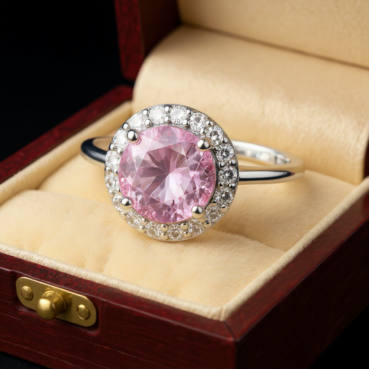 "Circle of Life" Round Portuguese Cut Ring with Halo 7mm