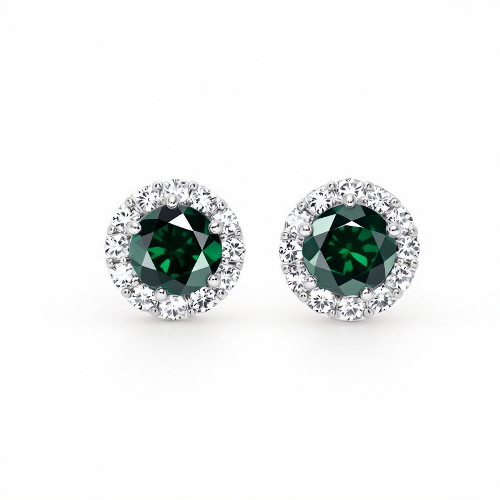 "Endless Love Collection" 14K gold w/ Diamond Halo Earrings Portuguese Cut 5.5mm