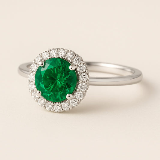 "Endless Love Collection" Round Portuguese Cut Ring with Halo 5.5mm