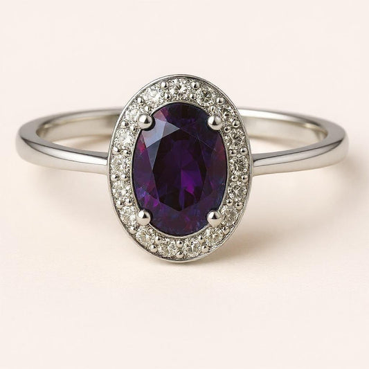 "Eternity" Oval Ring with Halo 7x5mm